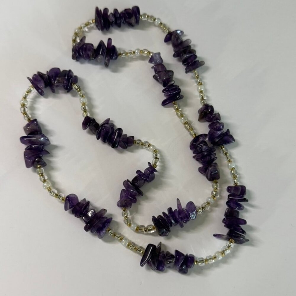 NWOT Beautiful & Stylish Handmade Amethyst Nugget & Bead Pattern 28" Necklace - Picture 6 of 11